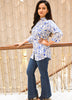 Image of Chic Handblock Printed Pure Cotton Shirt-Style Top – White & Blue