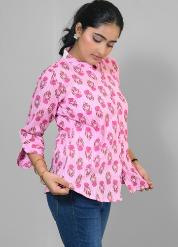 Pink Floral Print Rayon Shirt