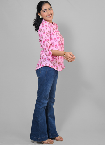 Pink Floral Print Rayon Shirt