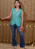 Teal Green Sleeveless Button-Down Top
