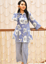 Load image into Gallery viewer, Blue Floral Collared Cotton Co-ord Set – 2 Pc | Stretchy &amp; Summer-Perfect