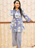Blue Floral Collared Cotton Co-ord Set – 2 Pc | Stretchy & Summer-Perfect