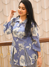 Load image into Gallery viewer, Blue Floral Collared Cotton Co-ord Set – 2 Pc | Stretchy &amp; Summer-Perfect