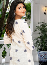 Load image into Gallery viewer, Off-White Pure Cotton Top with Blue Thread Embroidery