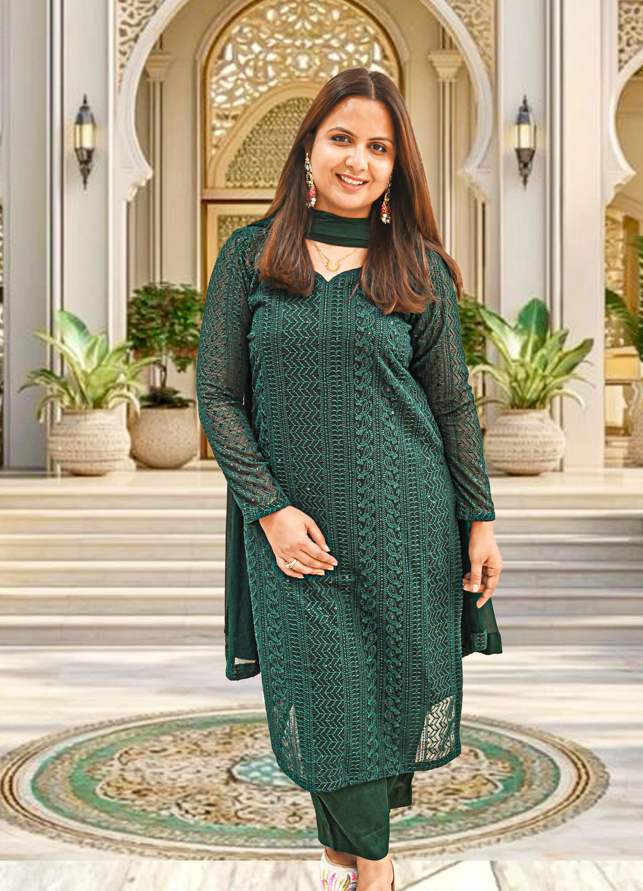 Zehra Dark Green Embroidered Suit Set with Dupatta