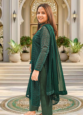 Zehra Dark Green Embroidered Suit Set with Dupatta