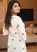 Load image into Gallery viewer, Off-White Pure Cotton Top with Green Thread Embroidery
