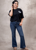 Image of Black Cotton Over Size Crop Top Fit T-Shirt with Evil Eye Embroidery Patch