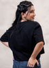 Image of Black Cotton Over Size Crop Top Fit T-Shirt with Evil Eye Embroidery Patch