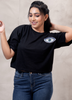 Image of Black Cotton Over Size Crop Top Fit T-Shirt with Evil Eye Embroidery Patch