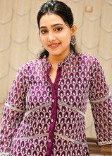 Load image into Gallery viewer, Deep Purple Embroidered Georgette Shirt – Mirror Work | 3/4 Sleeves