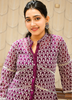 Image of Deep Purple Embroidered Georgette Shirt – Mirror Work | 3/4 Sleeves