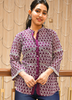 Image of Deep Purple Embroidered Georgette Shirt – Mirror Work | 3/4 Sleeves
