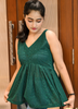 Image of Emerald Green Textured Sleeveless Peplum Top
