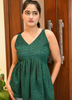 Image of Emerald Green Textured Sleeveless Peplum Top