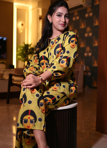 Bold Face Print Pure Cotton Co-ord Set – Full Sleeves & Pants With pocket (2-Piece)