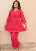 Image of Sequin Georgette Peplum Kurta & Shantoon Pants Co-ord Set – Fuchsia Radiance