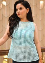 Load image into Gallery viewer, Aqua Bloom Pure Cotton Sleeveless Eyelet Top