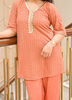 Image of Elegant Textured Co-ord Set in Burnt Sienna with Contrast Gota Patti Neckline