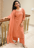 Image of Noor Peach Pure Cotton Embroidered Suit Set with Dupatta