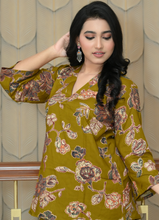 Load image into Gallery viewer, Premium Floral Printed Rayon Co-ord Set – Mustard Yellow (2-Piece Set)