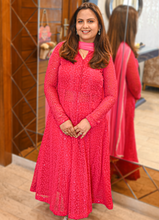 Load image into Gallery viewer, Pink Georgette Chikankari Anarkali Set with Chiffon Dupatta