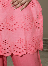 Load image into Gallery viewer, Elegant peach Cotton Chikankari Co-ord Set – 3 Piece (Top, Pant &amp; Inner)
