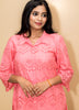 Image of Elegant peach Cotton Chikankari Co-ord Set – 3 Piece (Top, Pant & Inner)