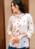 Image of White & RED Heart Embroidered Cotton Kurti – 3/4 Sleeves | 36" Length