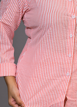 Load image into Gallery viewer, Pink &amp; White Striped Cotton Button-Down Shirt for Women – Everyday Casual &amp; Workwear