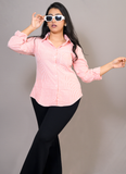 Pink & White Striped Cotton Button-Down Shirt for Women – Everyday Casual & Workwear