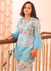 Image of Sky Blue Floral Cotton Co-ord Set with Embroidered Border