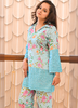 Image of Sky Blue Floral Cotton Co-ord Set with Embroidered Border