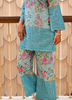 Image of Sky Blue Floral Cotton Co-ord Set with Embroidered Border