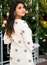 Load image into Gallery viewer, Off-White Pure Cotton Top with Wine Thread Embroidery