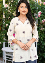 Load image into Gallery viewer, Off-White Pure Cotton Top with Wine Thread Embroidery
