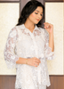 Image of White Floral Embroidered Net Shirt – Sheer Elegance with 3/4 Sleeves