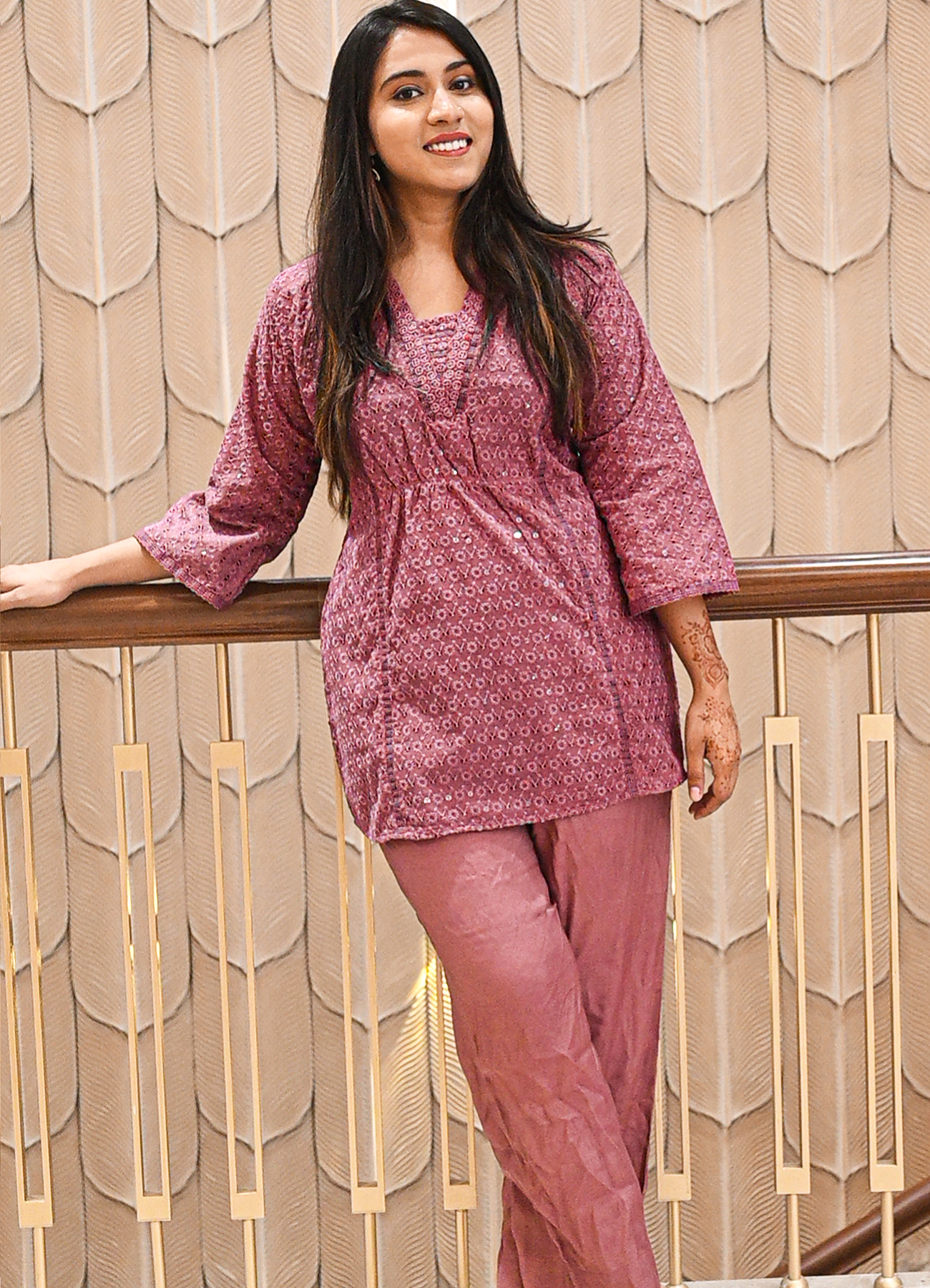 Zehra Mauve Cotton Embroidered Cord Set