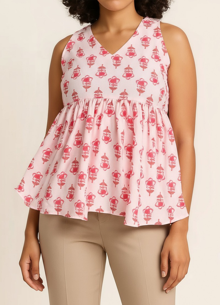 Blush Pink Floral Peplum Top