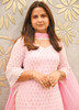 Image of Blush Bloom Pink Georgette Kurta Set with Chiffon Dupatta