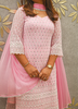 Image of Blush Bloom Pink Georgette Kurta Set with Chiffon Dupatta