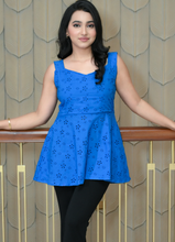 Load image into Gallery viewer, Embroidered Cotton Hakoba Sleeveless Top – Royal Blue