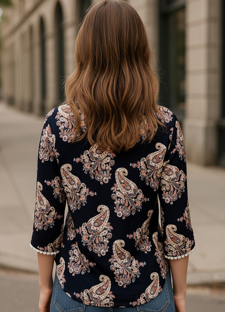 Black Paisley Print Top