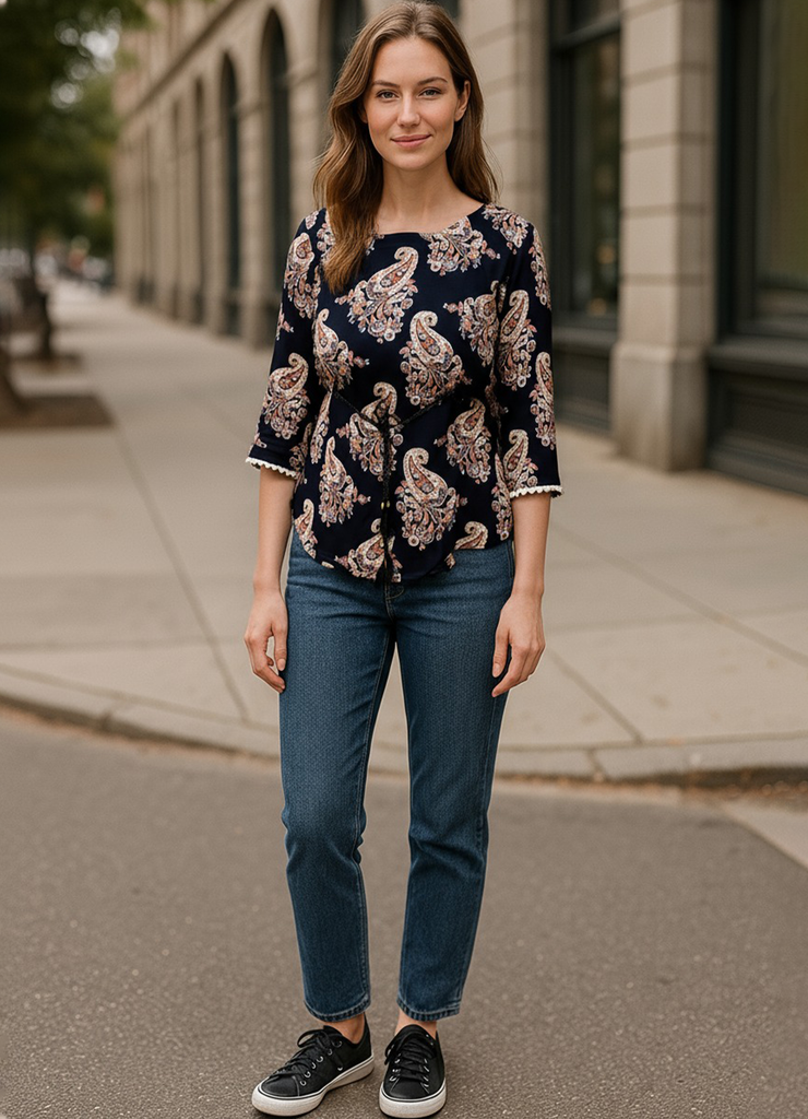 Black Paisley Print Top