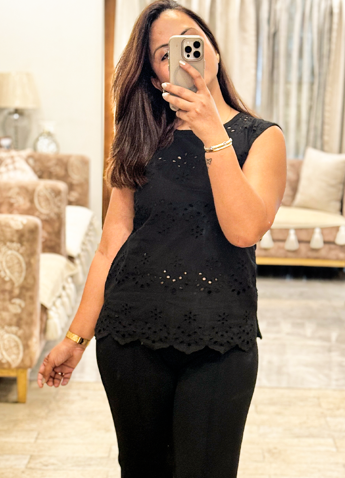 Pure Cotton Hakoba Sleeveless Top – Black