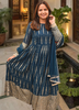 Image of Midnight Blue Georgette Gown Set with Net Dupatta