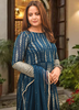 Image of Midnight Blue Georgette Gown Set with Net Dupatta