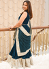 Image of Royal Teal Blue Velvet Lehenga Set with Embroidered Net Dupatta