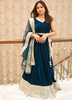 Image of Royal Teal Blue Velvet Lehenga Set with Embroidered Net Dupatta