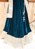 Image of Royal Teal Blue Velvet Lehenga Set with Embroidered Net Dupatta